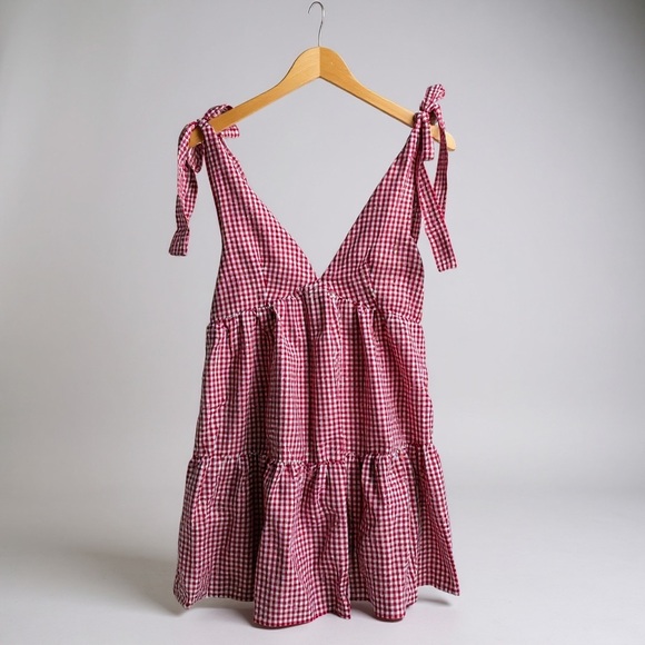Red & White Gingham Sundress | Tie Straps | Size Smal - Picture 1 of 6